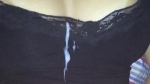 White cum on her sexy black top - amateur boobs and cumshot