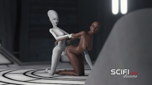 Sci-fi female alien fucks a black girl in the space station