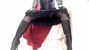 Kinky Crossdresser in black lingerie dress and boots