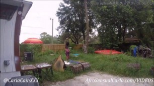 Carla Cain POV Swallows Afternoon Cum Outdoors, Afro Ebony Blowjob Deepthroat