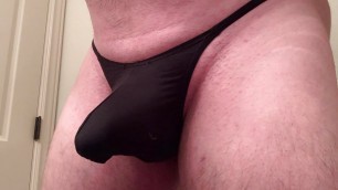 Jerking in Black G String Panty