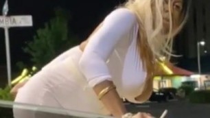 Black crossdresser tricking at the gas station